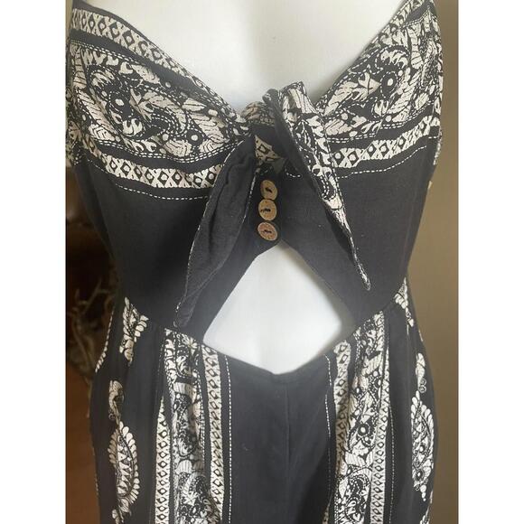 Free People Sz  4 Feel The Sun Linen Wide Leg Jumpsuit Romper Paisley Black - Picture 5 of 9